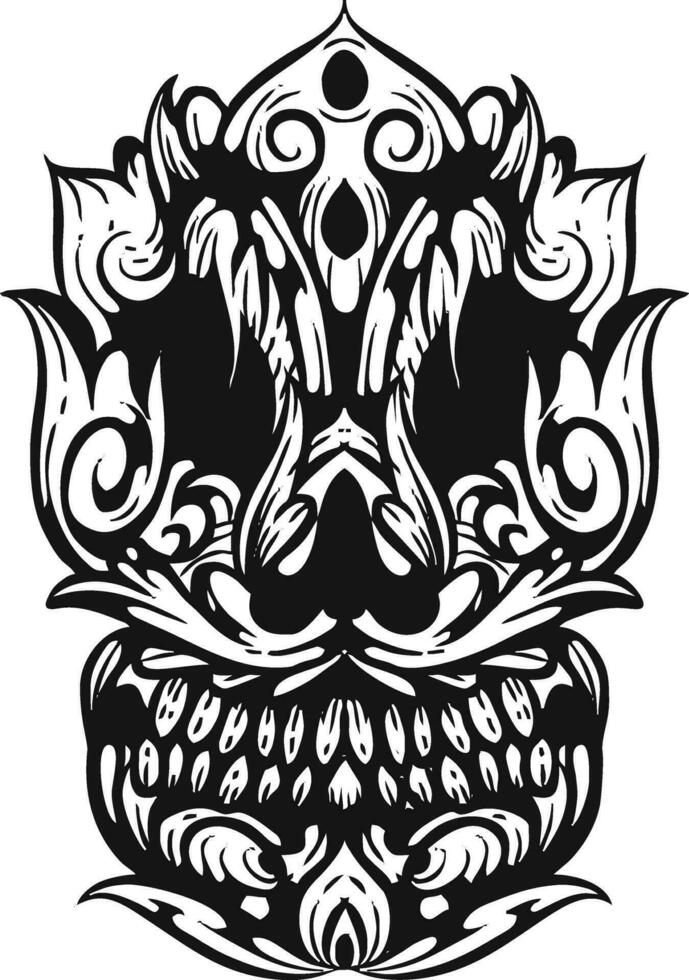 Hand drawn floral skull. tattoo design. vector illustration.