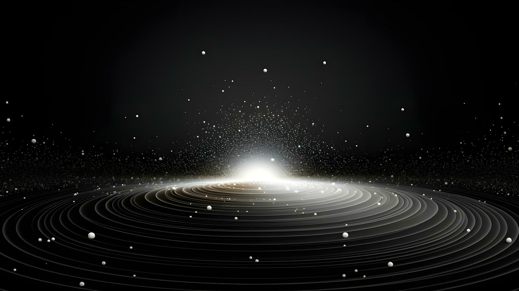 un negro y blanco imagen de un espiral con estrellas. ai generado foto