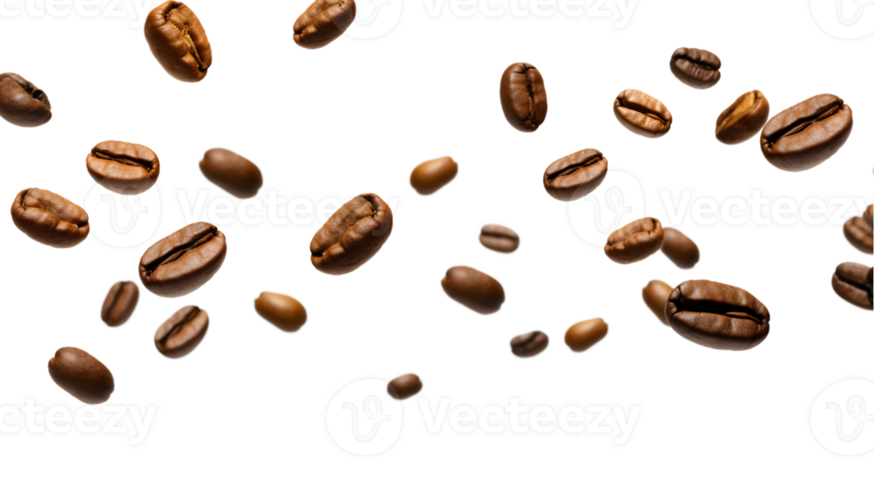 cup of black coffee with coffee beans, top view isolated on a transparent background png