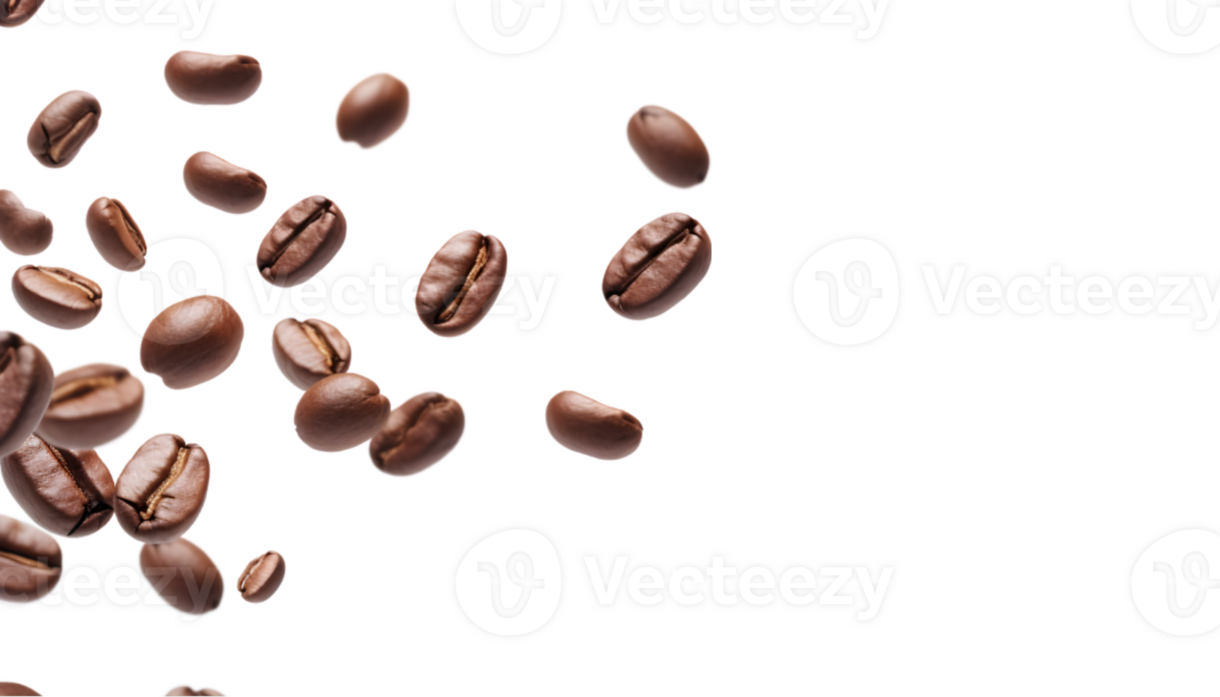 cup of black coffee with coffee beans, top view isolated on a transparent background png