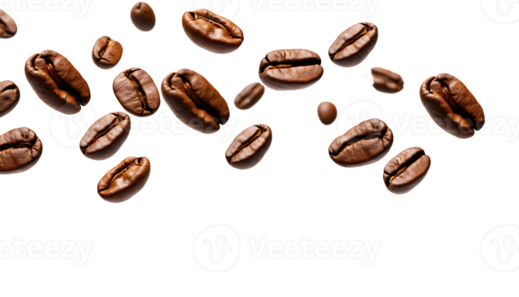 cup of black coffee with coffee beans, top view isolated on a transparent background png