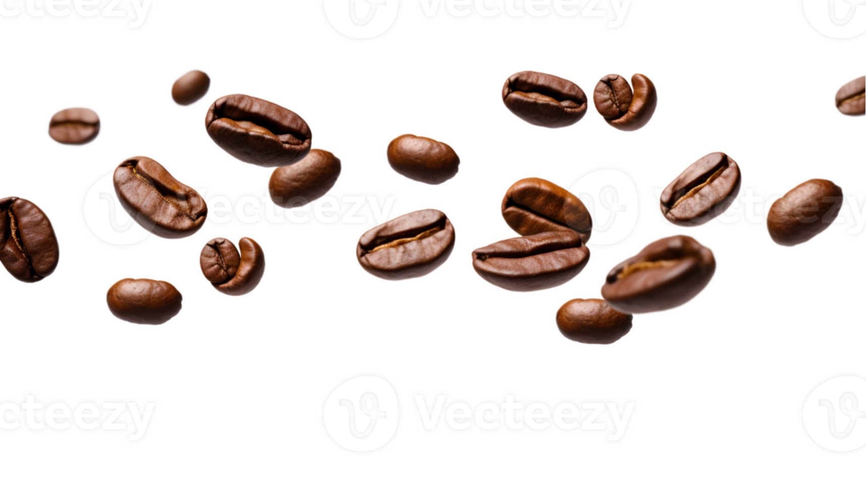 cup of black coffee with coffee beans, top view isolated on a transparent background png