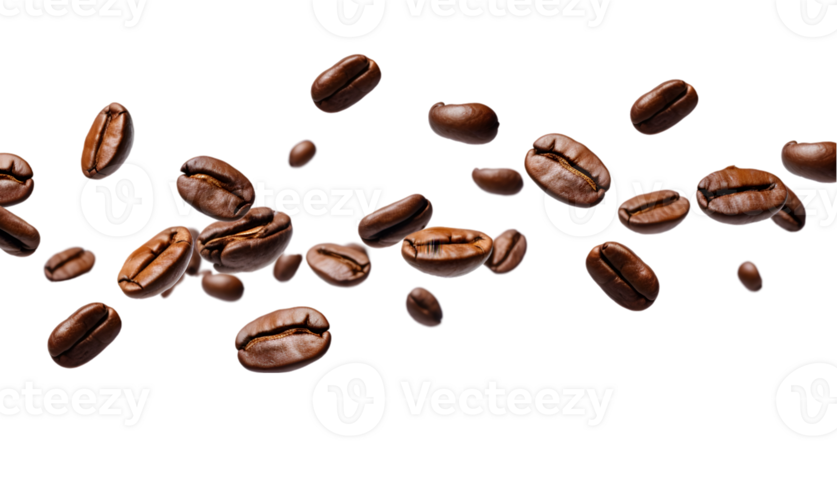 cup of black coffee with coffee beans, top view isolated on a transparent background png