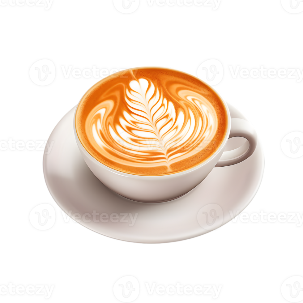 coffee cup latte art, top view isolated on a transparent background png