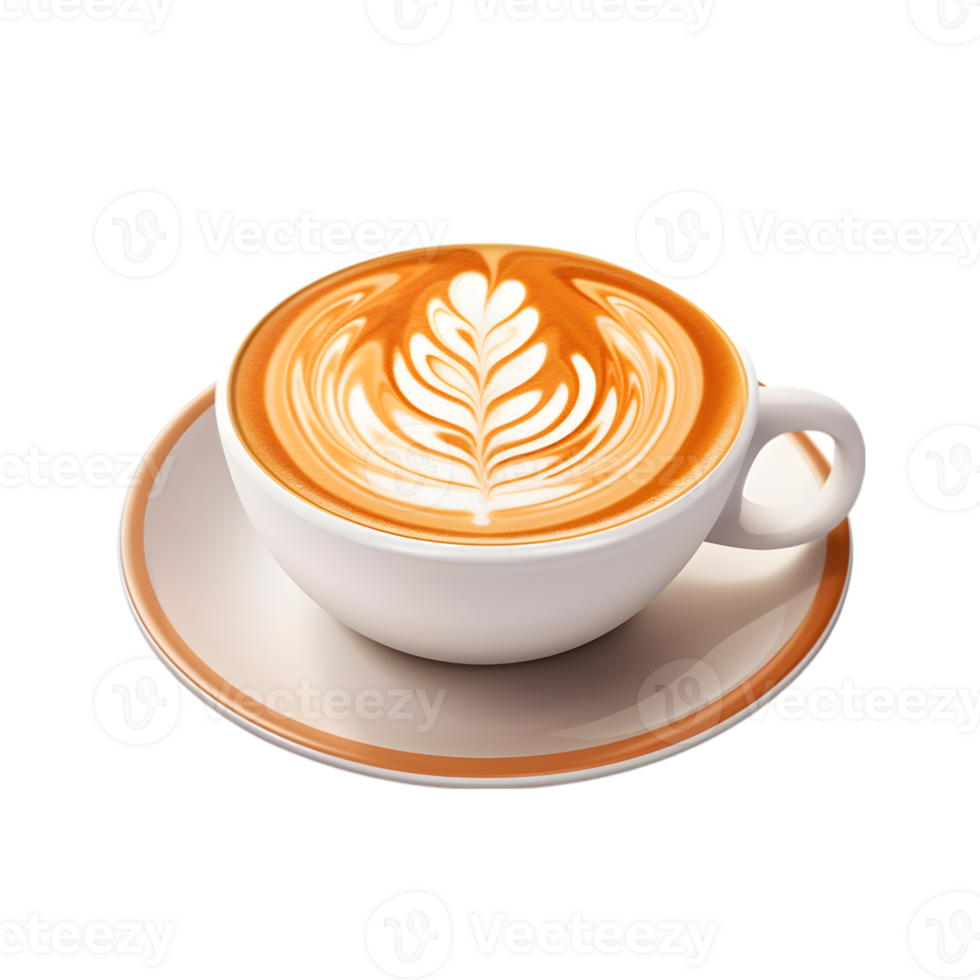 coffee cup latte art, top view isolated on a transparent background