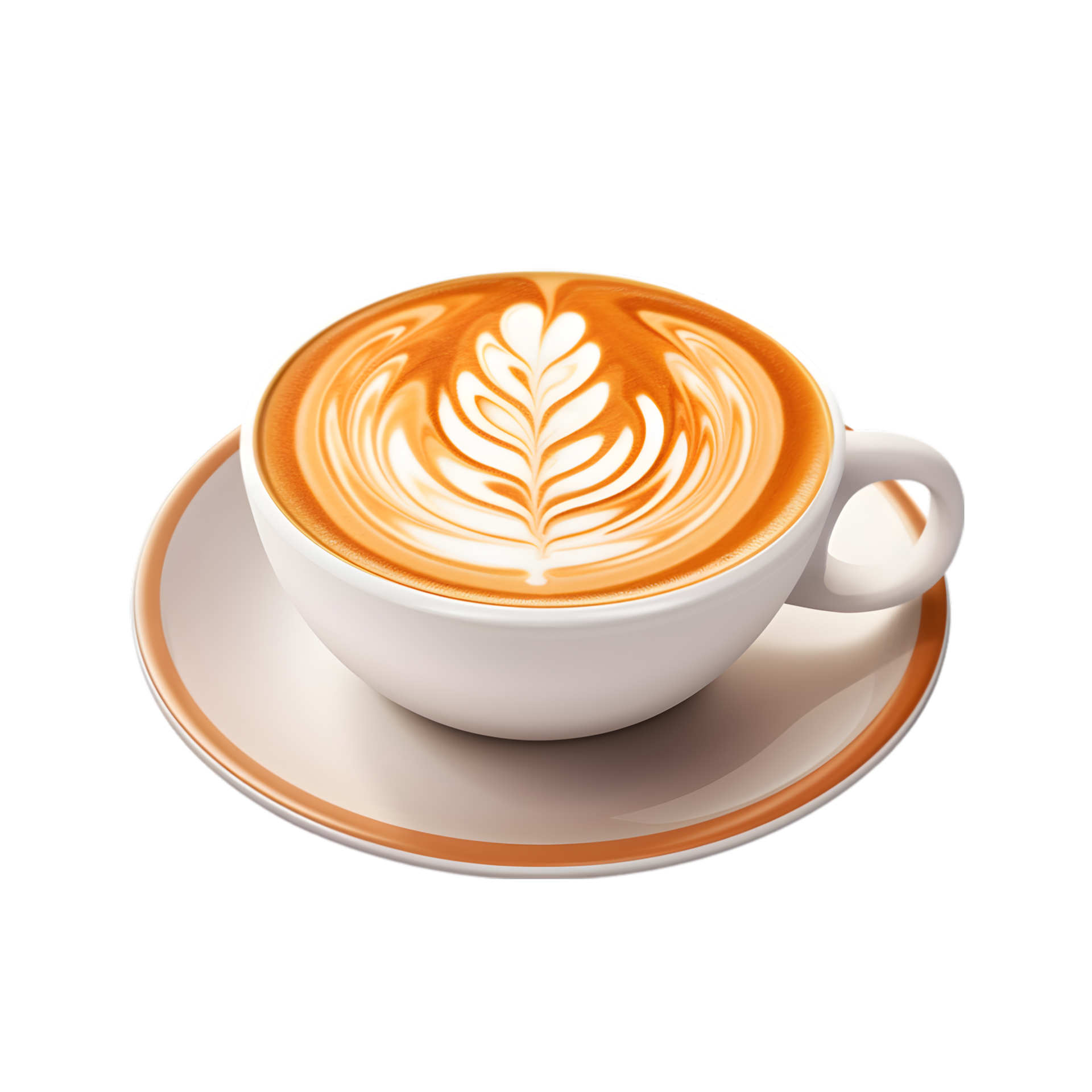 coffee cup latte art, top view isolated on a transparent background
