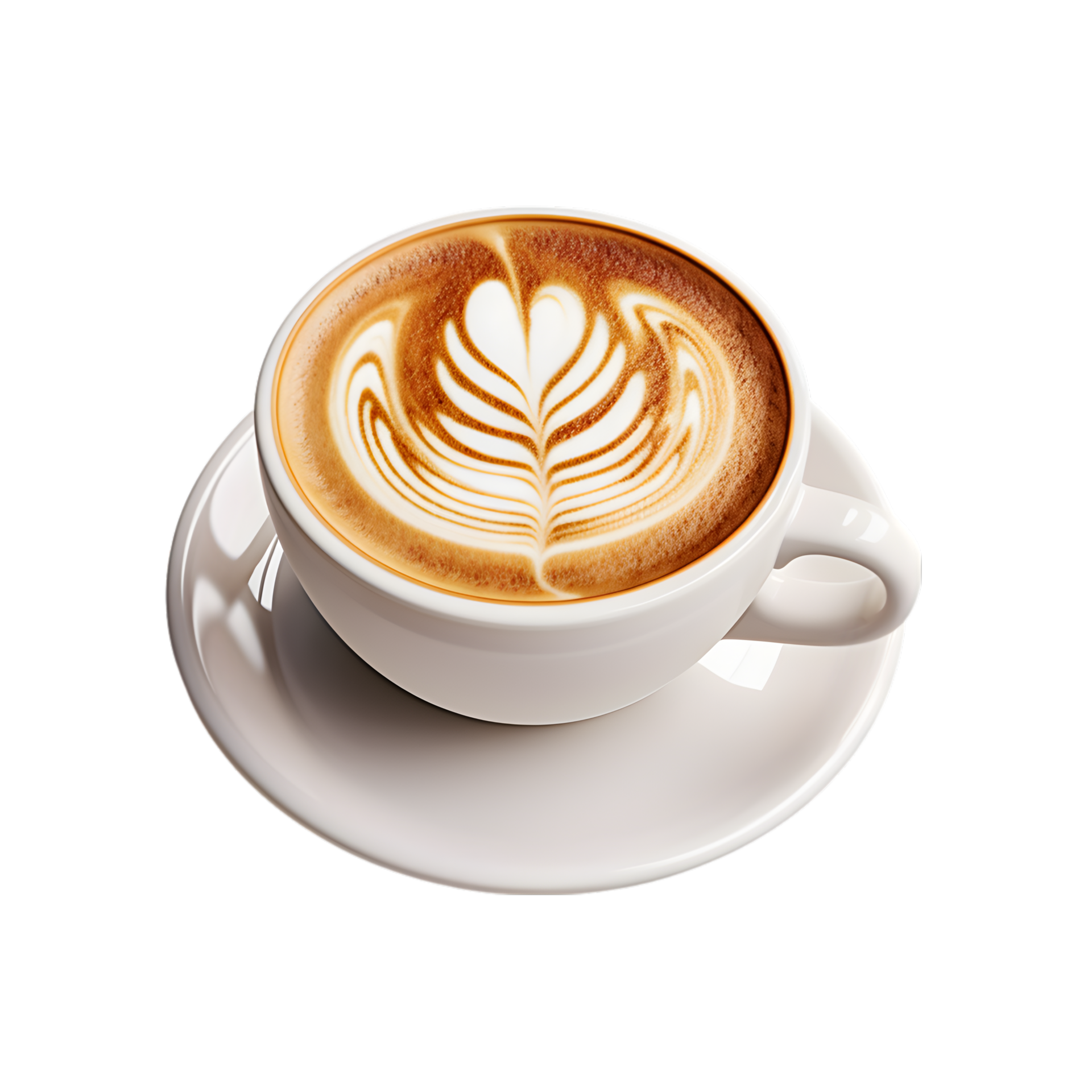 coffee cup latte art, top view isolated on a transparent background