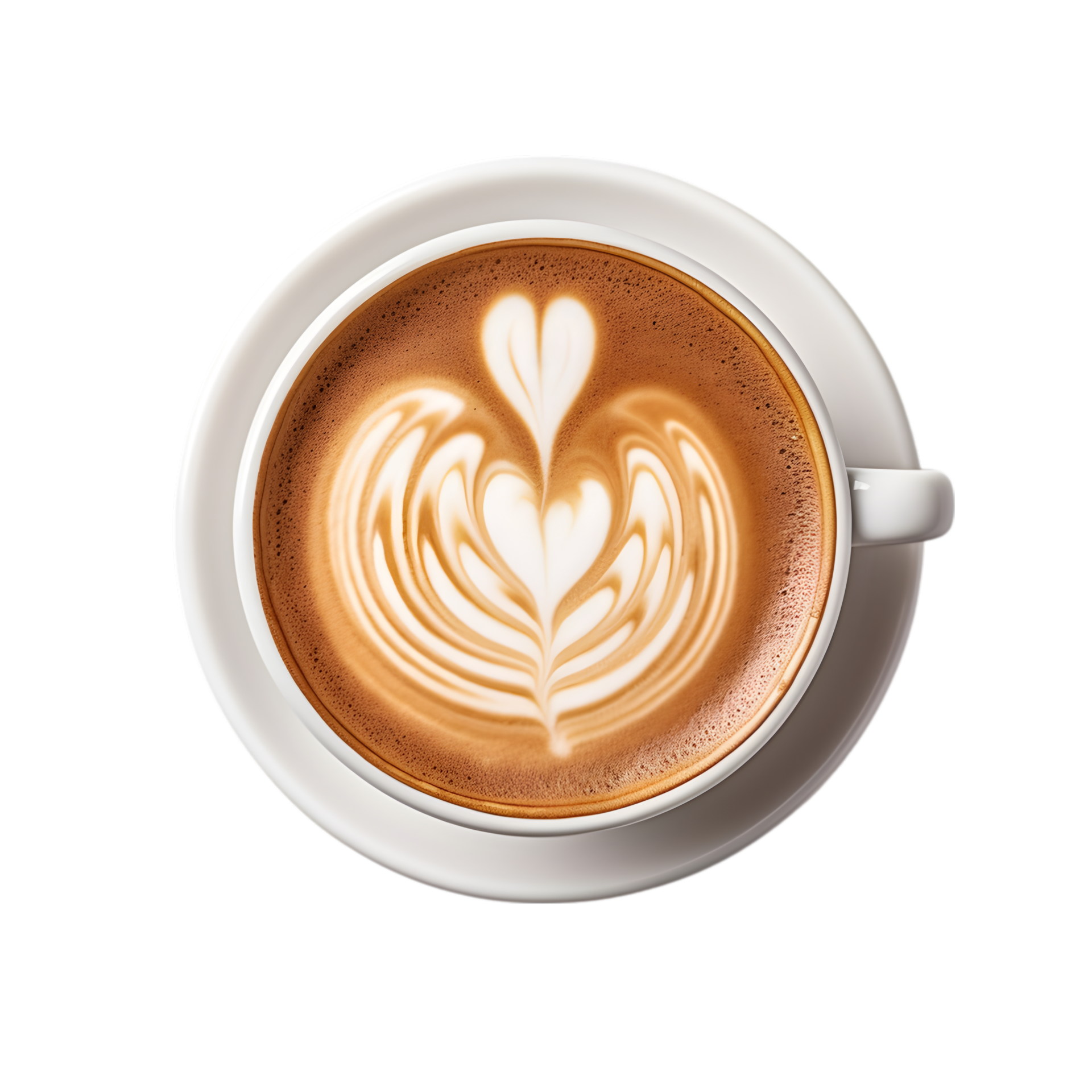 coffee cup latte art, top view isolated on a transparent background