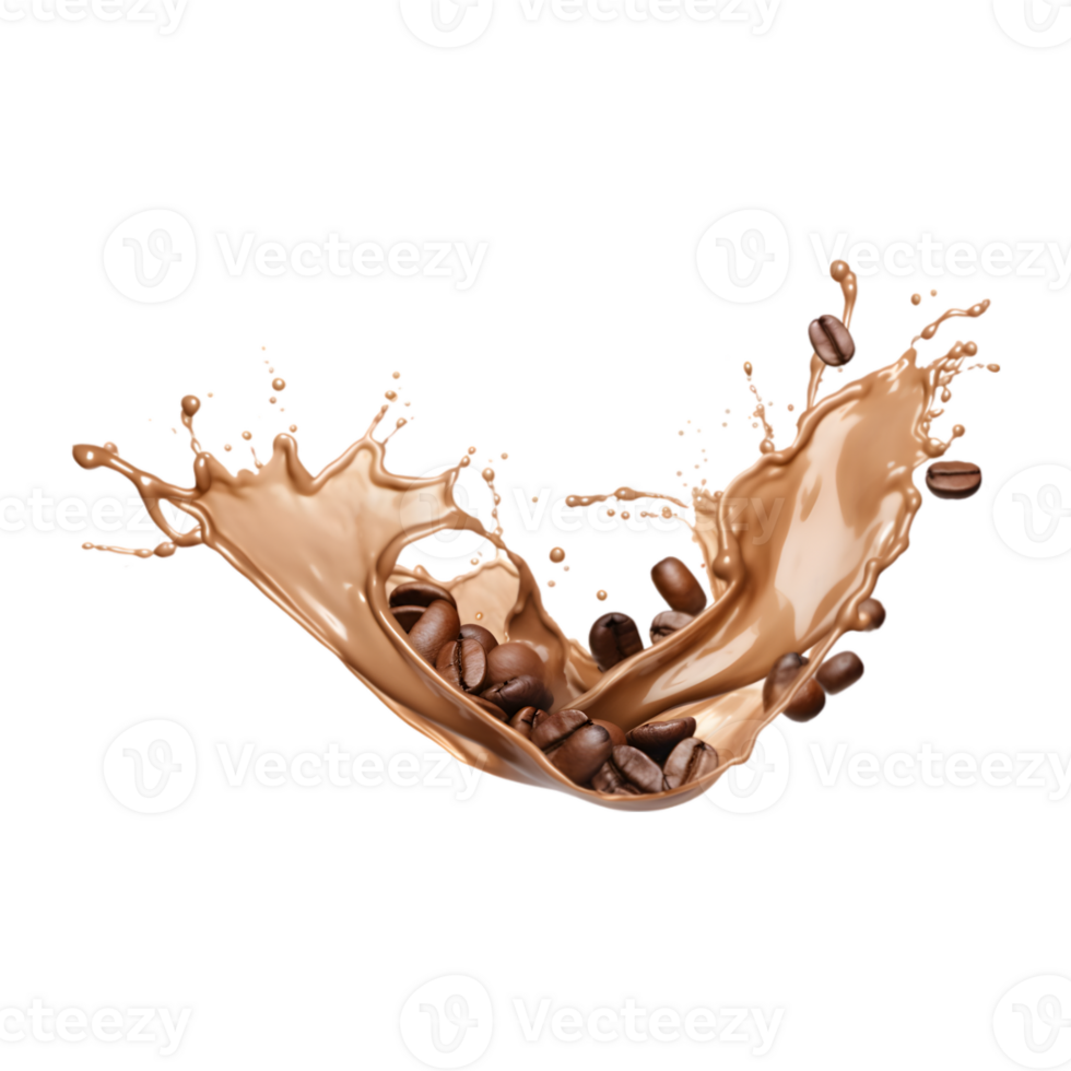 coffee splash wave with coffee beans isolated on a transparent background png