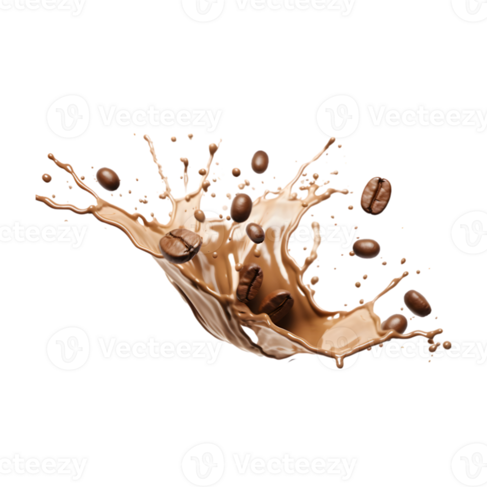 coffee splash wave with coffee beans isolated on a transparent background png