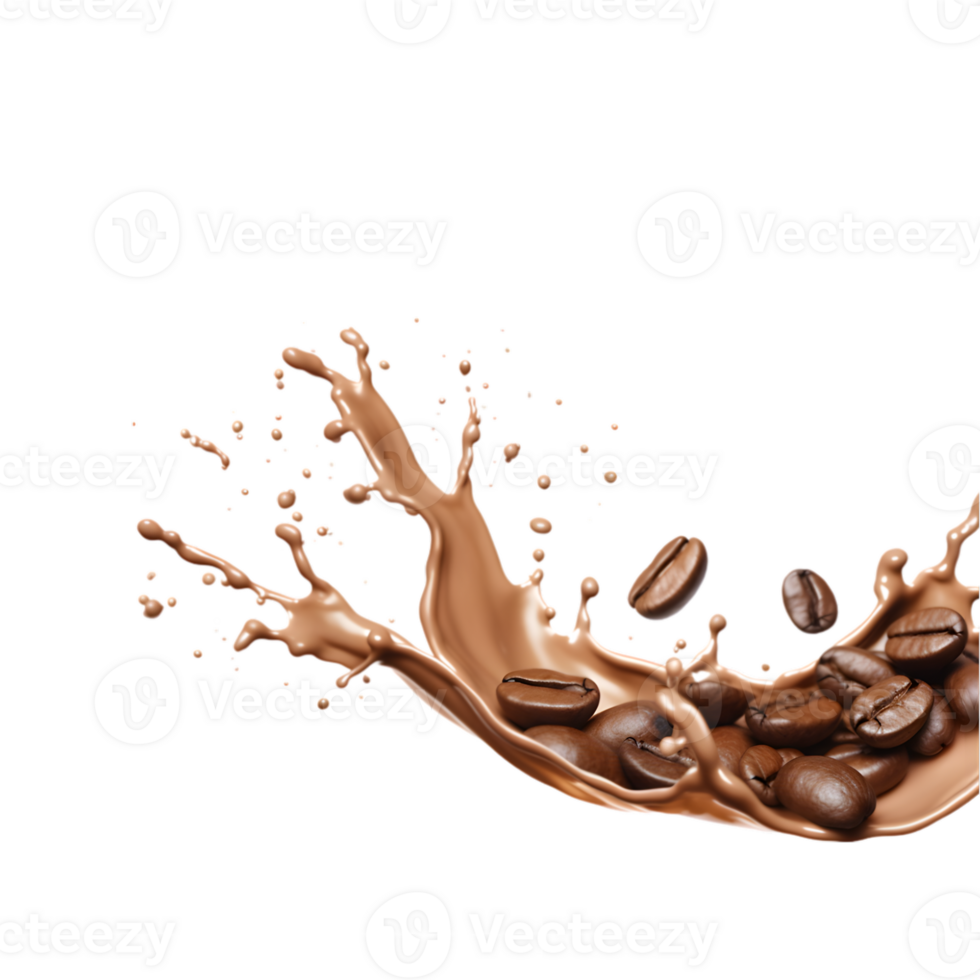 coffee splash wave with coffee beans isolated on a transparent background png