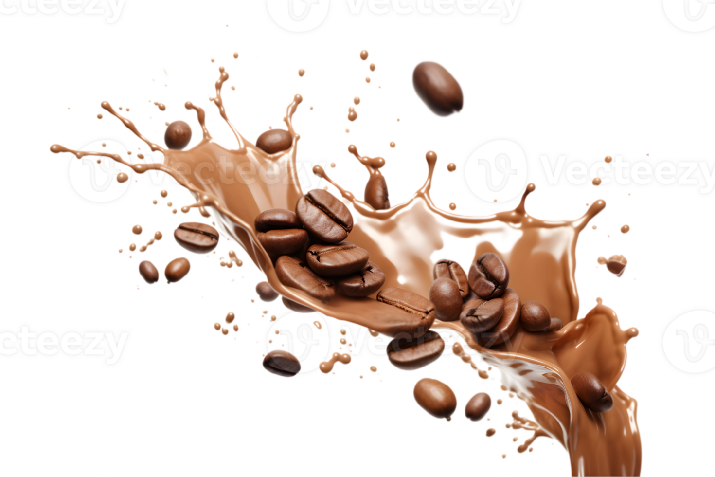 coffee splash wave with coffee beans isolated on a transparent background png