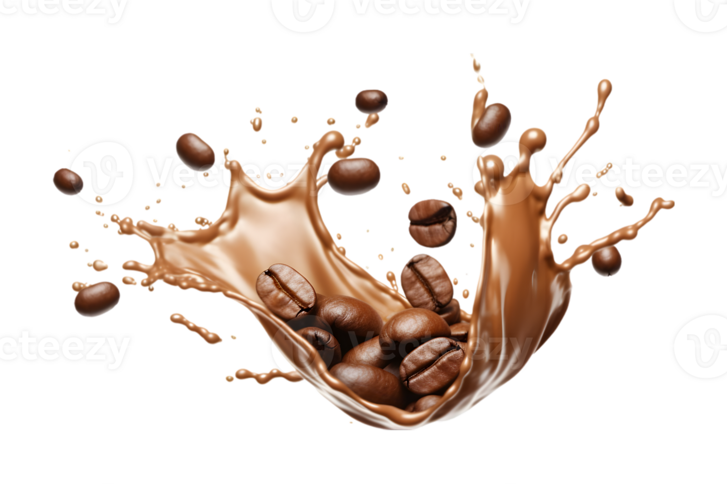 coffee splash wave with coffee beans isolated on a transparent background png