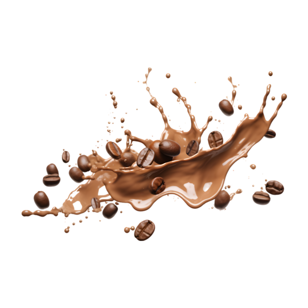 coffee splash wave with coffee beans isolated on a transparent background png