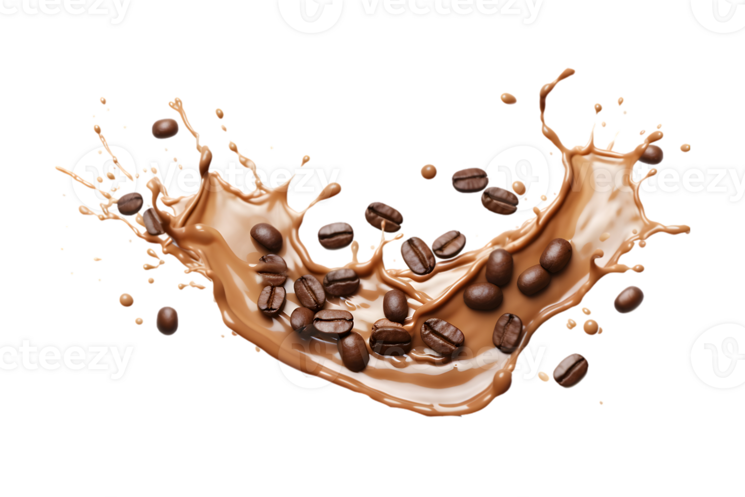 coffee splash wave with coffee beans isolated on a transparent background png