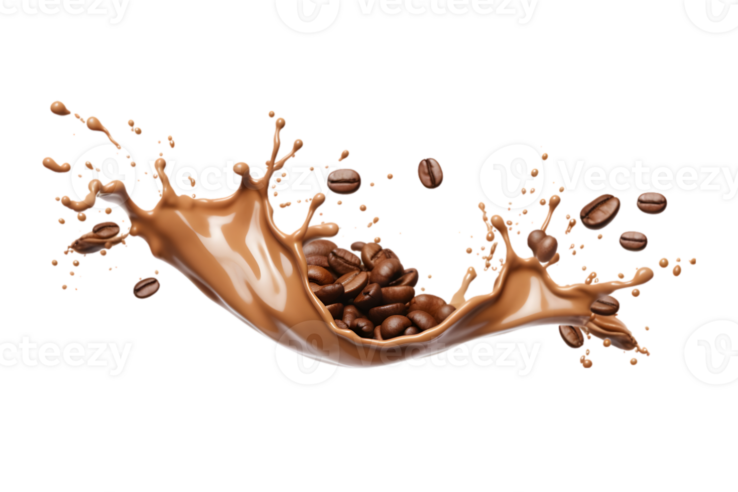 coffee splash wave with coffee beans isolated on a transparent background png