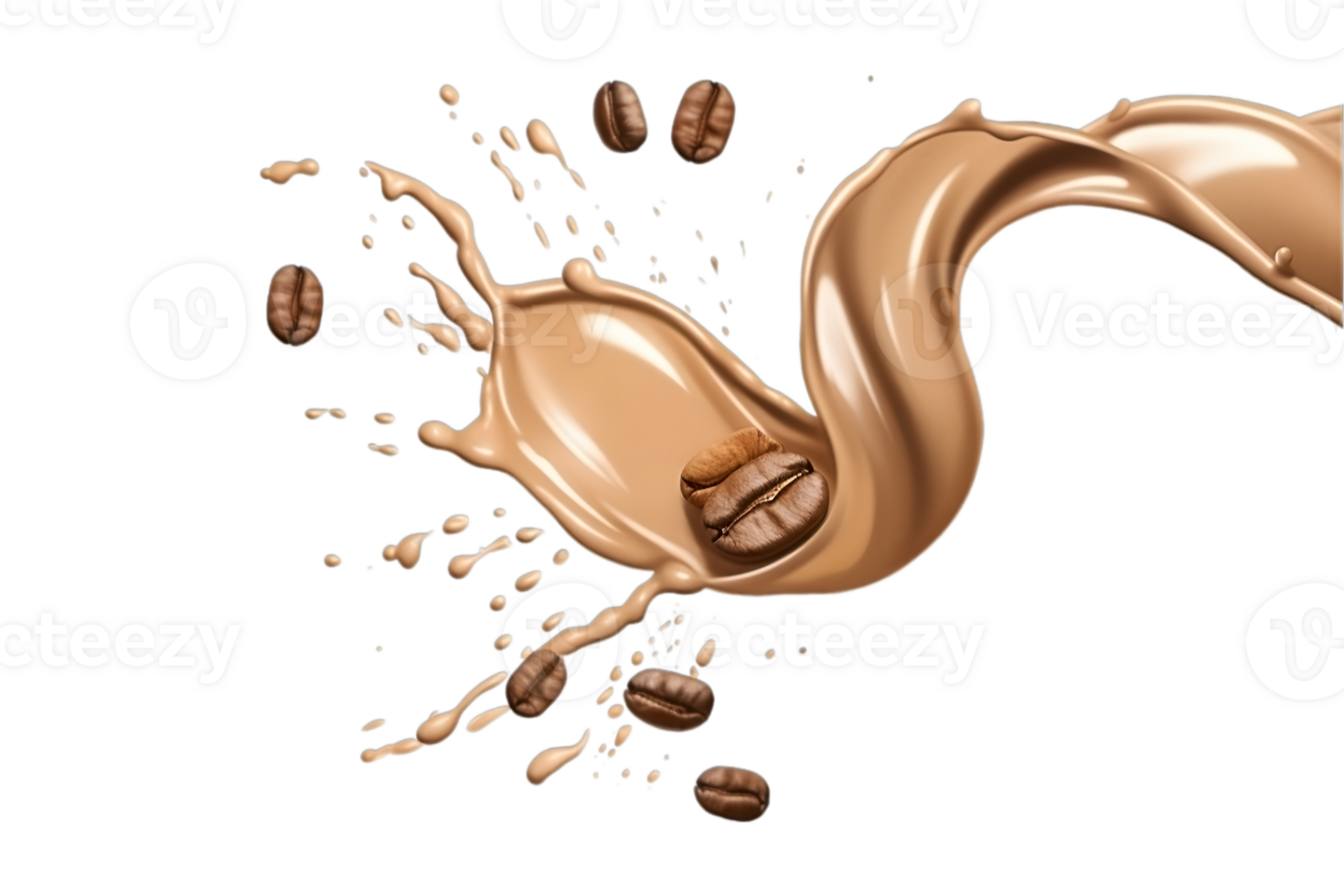 coffee splash wave with coffee beans isolated on a transparent background png