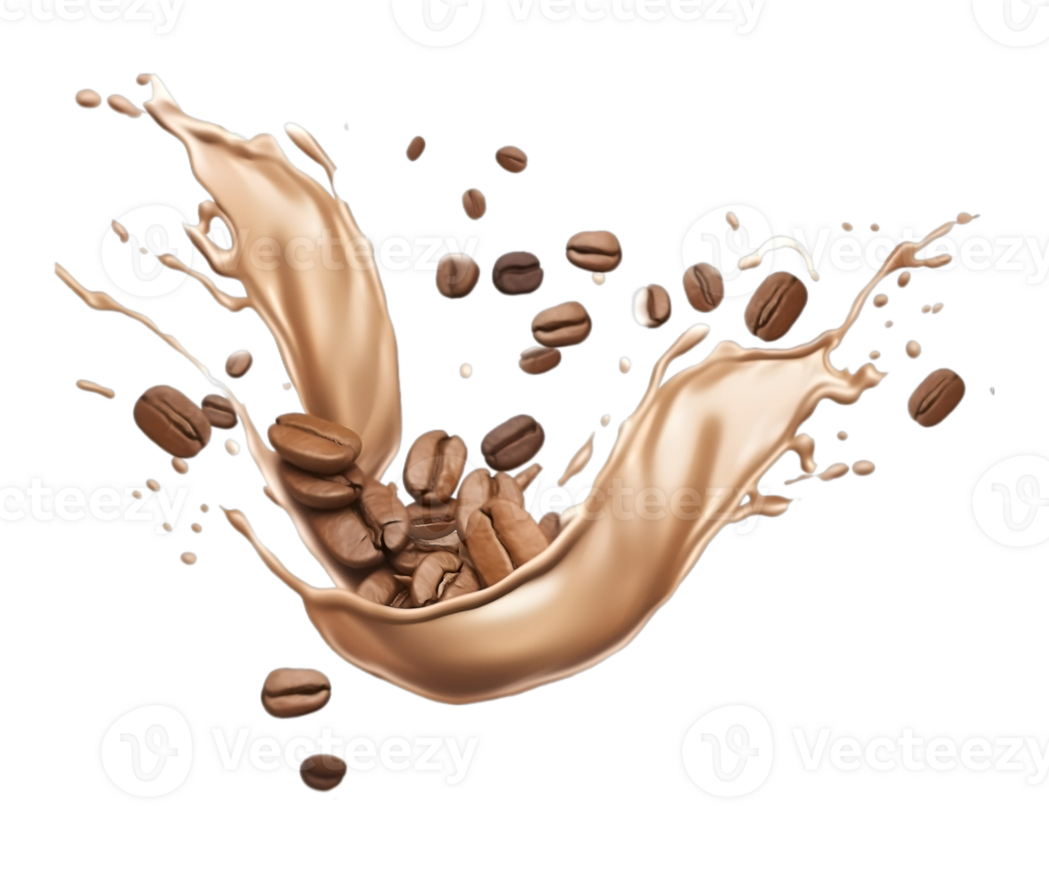 coffee splash wave with coffee beans isolated on a transparent background png