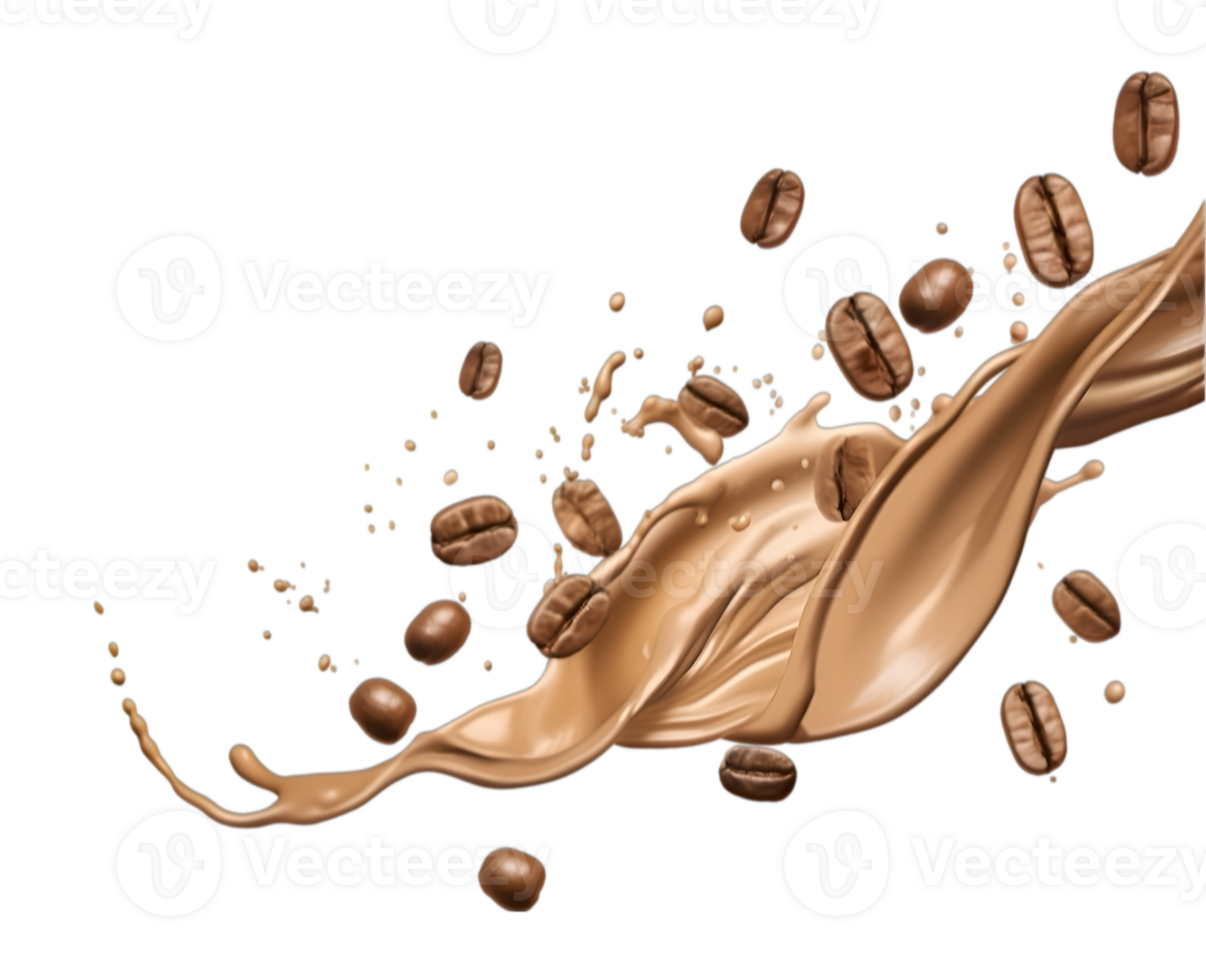 coffee splash wave with coffee beans isolated on a transparent background png