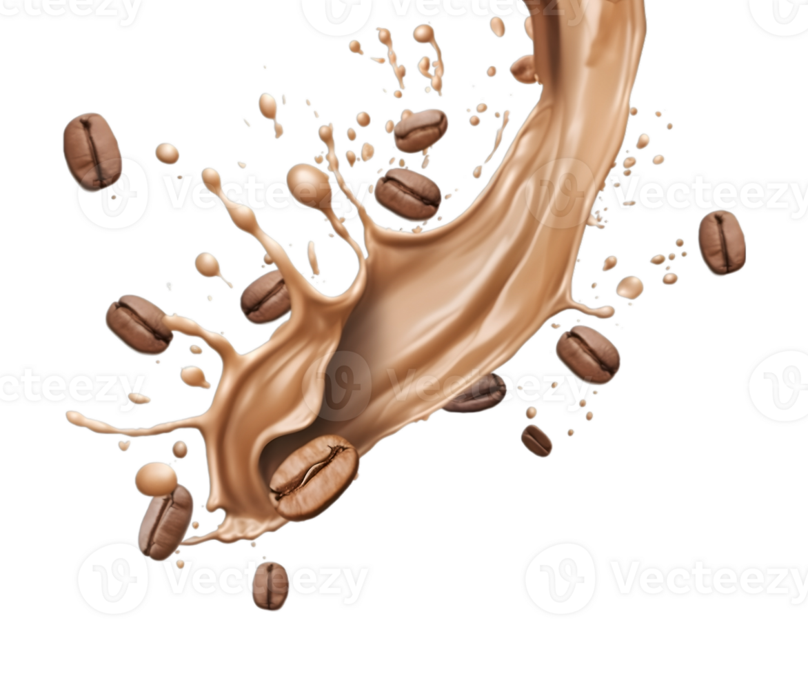 coffee splash wave with coffee beans isolated on a transparent background png