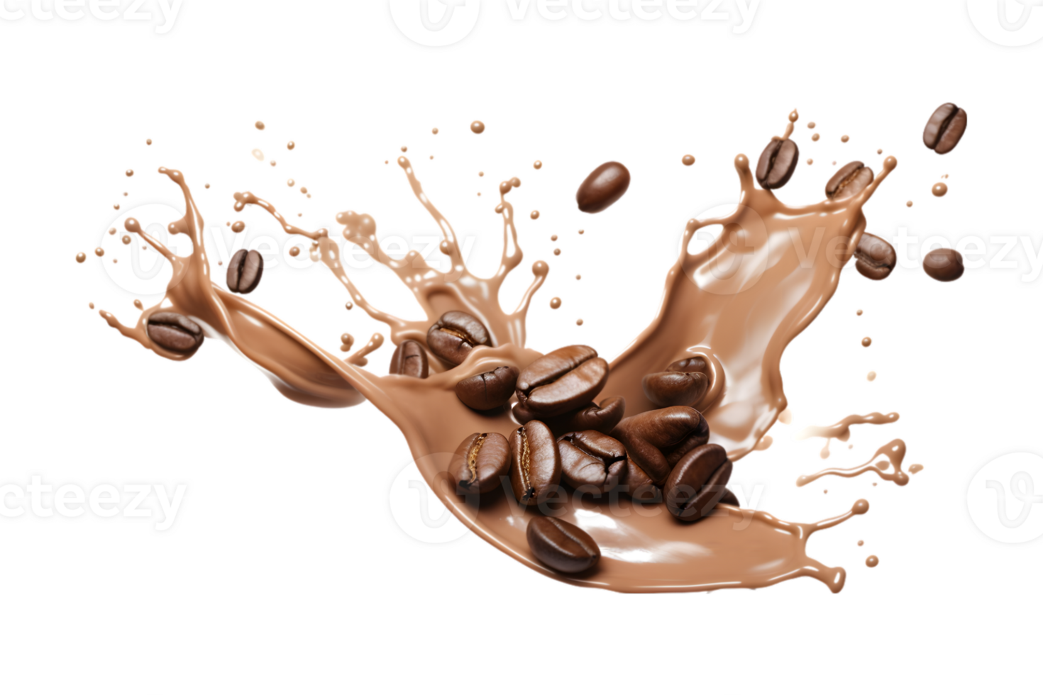coffee splash wave with coffee beans isolated on a transparent background png