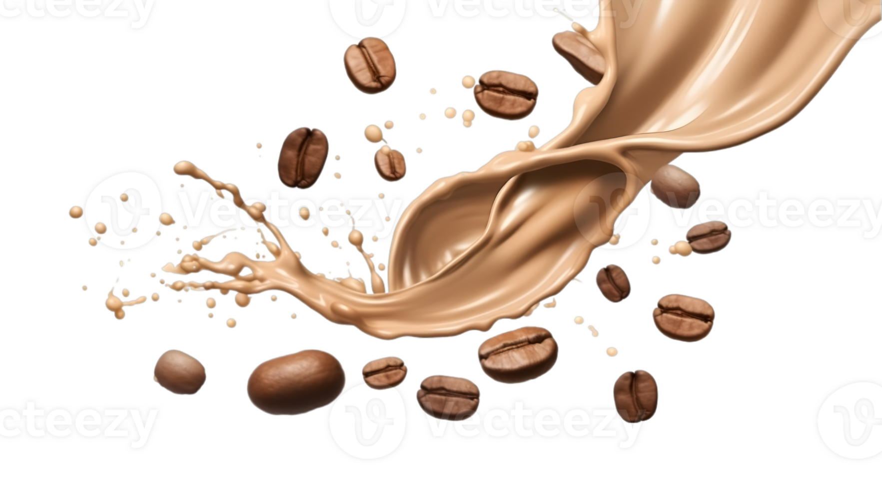 coffee splash wave with coffee beans isolated on a transparent background png