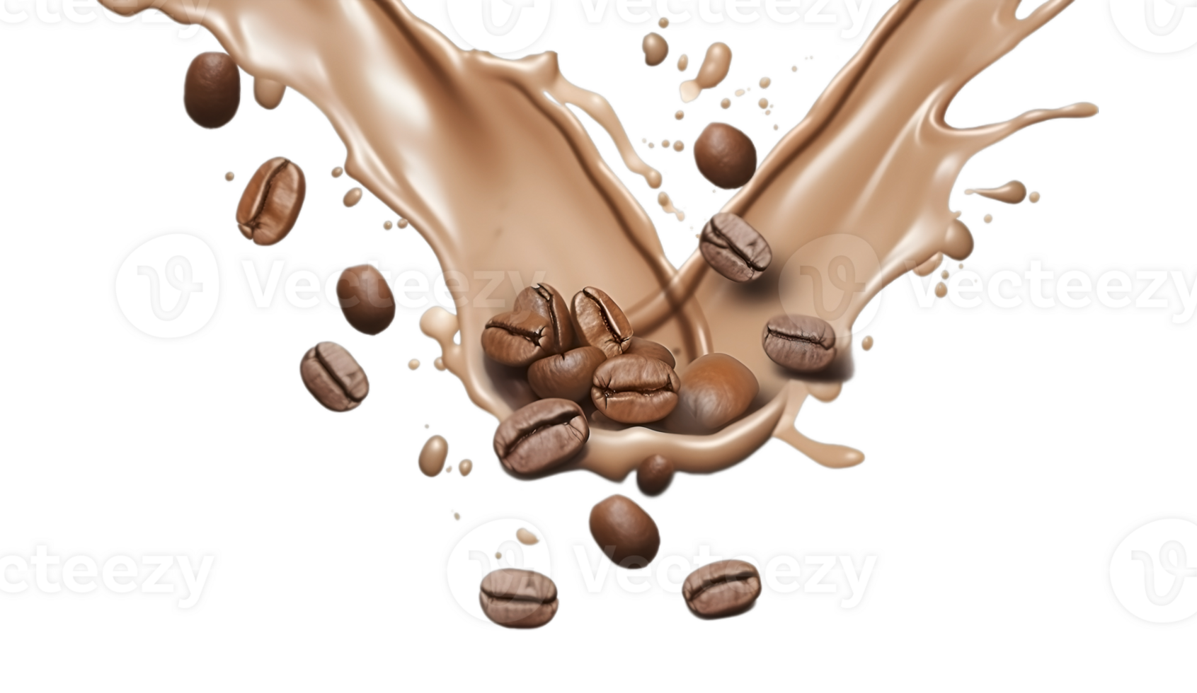 coffee splash wave with coffee beans isolated on a transparent background png