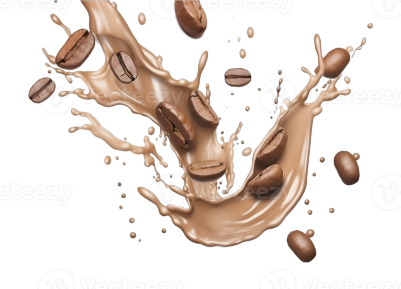 coffee splash wave with coffee beans isolated on a transparent background png