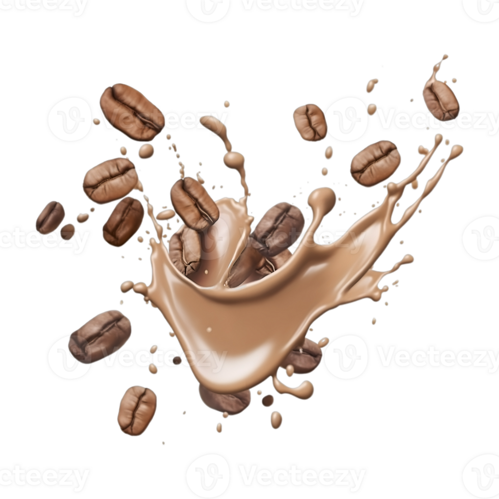 coffee splash wave with coffee beans isolated on a transparent background png