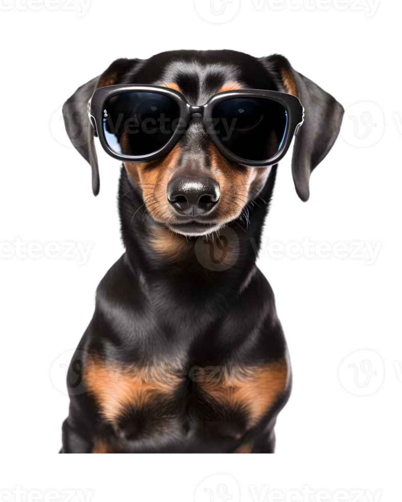 fermer photo de une content chien portant cool à la recherche des lunettes isolé sur une transparent Contexte png