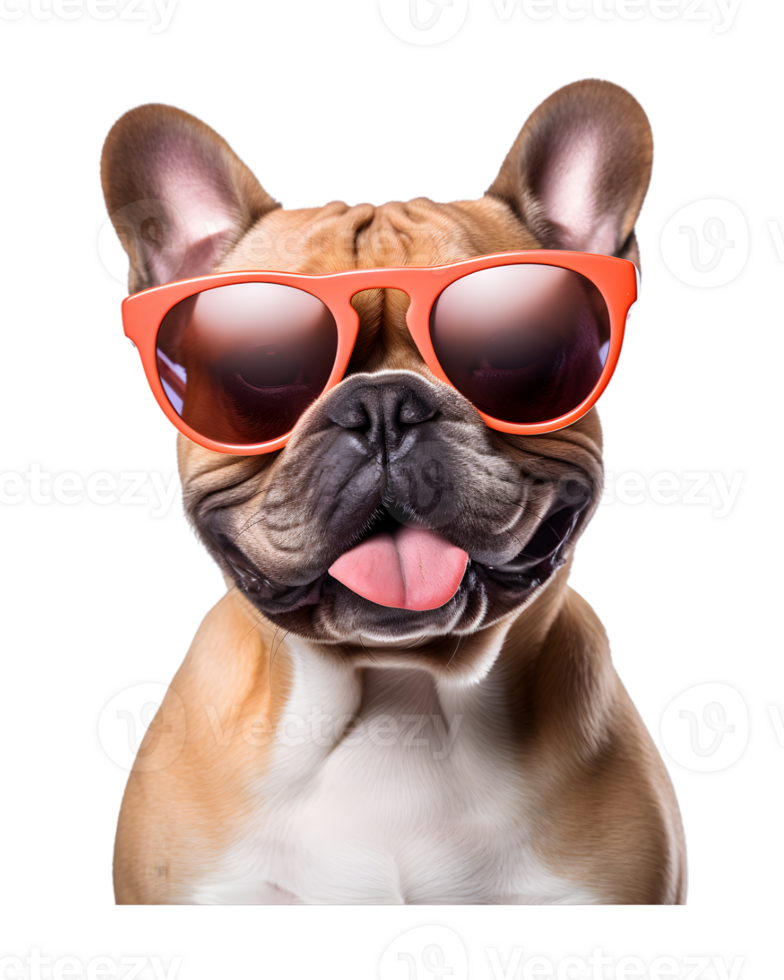 close-up photo of a happy dog wearing cool looking glasses isolated on a transparent background png