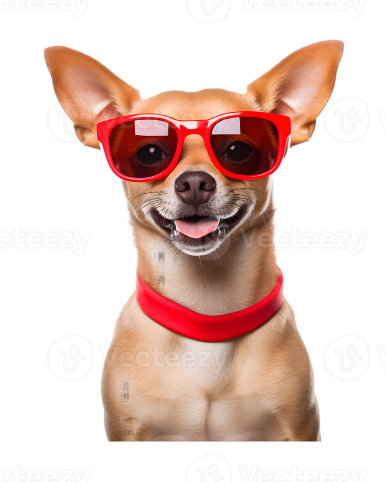 close-up photo of a happy dog wearing cool looking glasses isolated on a transparent background png