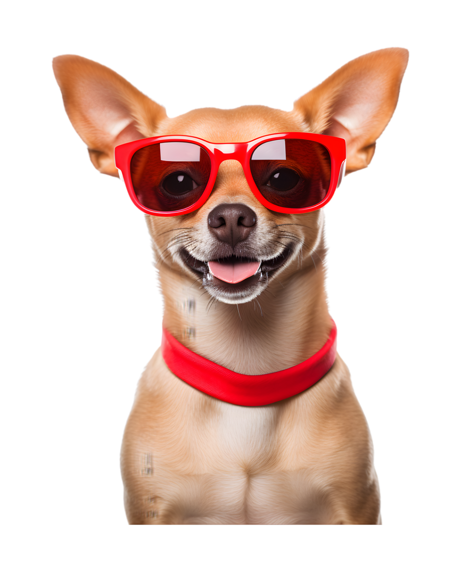 closeup photo of a happy dog wearing cool looking glasses isolated on