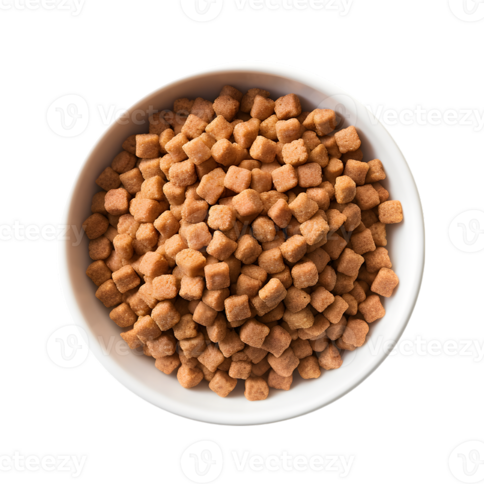 Dry dog food in a bowl, top view isolated on a transparent background png