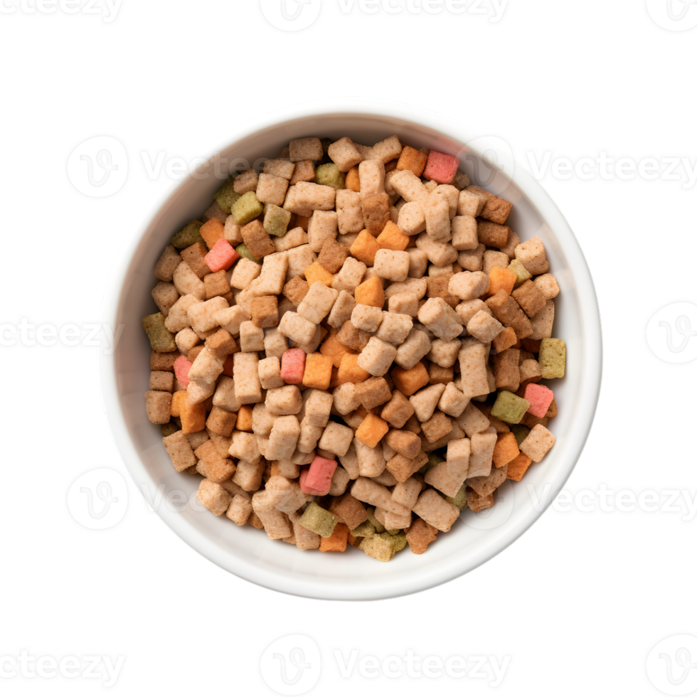 Dry dog food in a bowl, top view isolated on a transparent background png