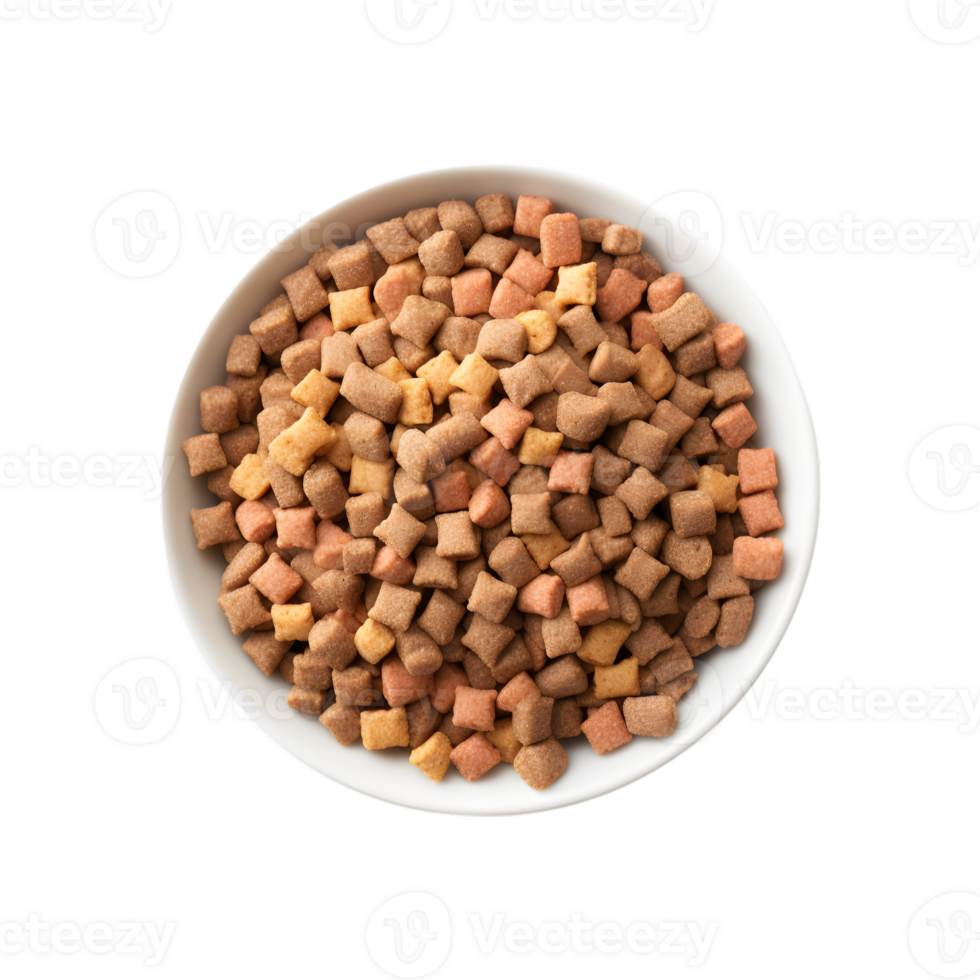 Dry dog food in a bowl, top view isolated on a transparent background png