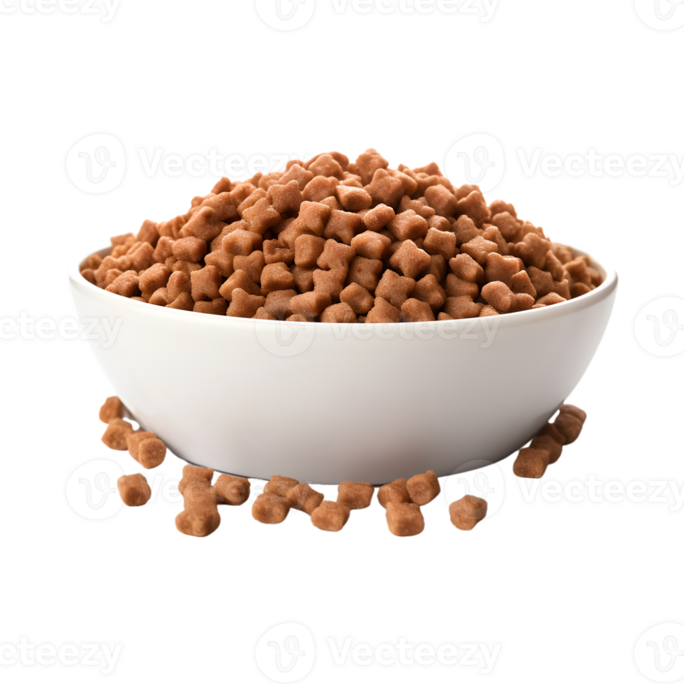 Dry dog food in a bowl isolated on a transparent background png