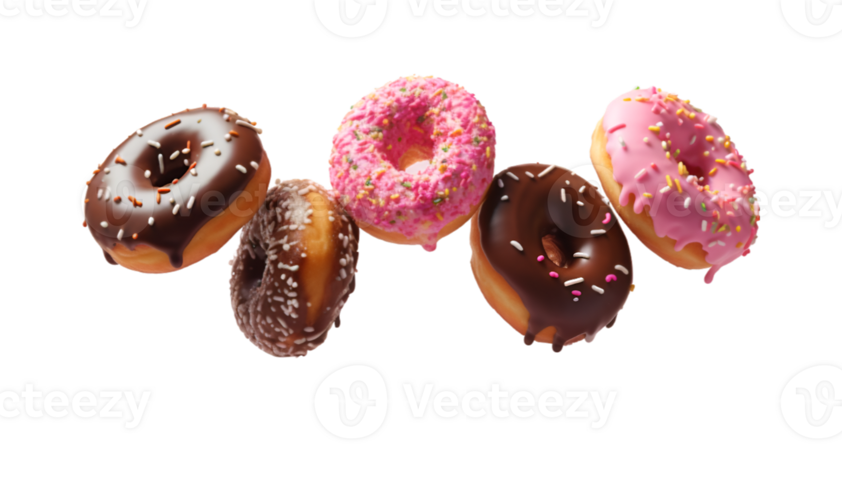 assorted donut flying isolated on a transparent background png