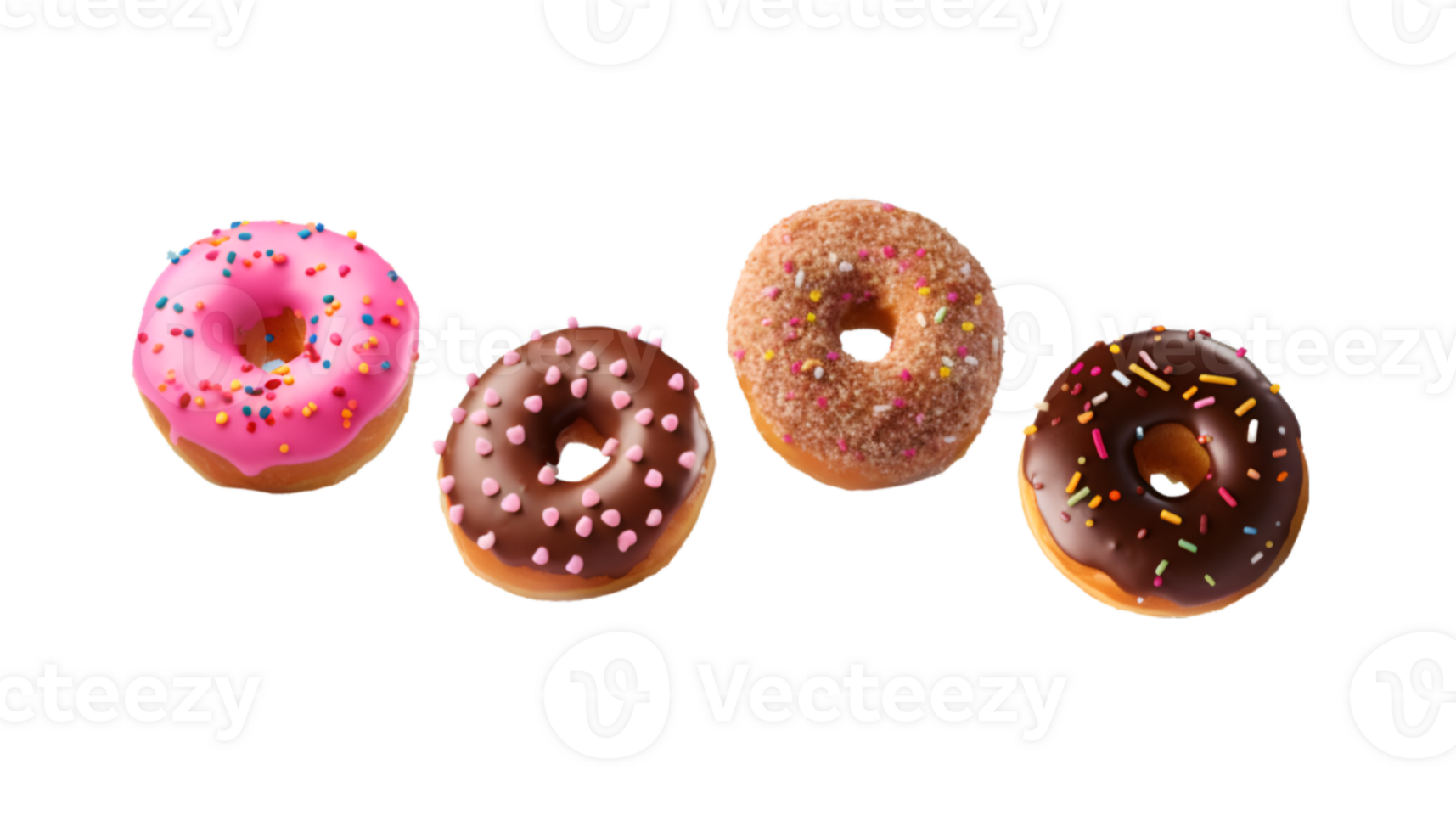 assorted donut flying isolated on a transparent background png
