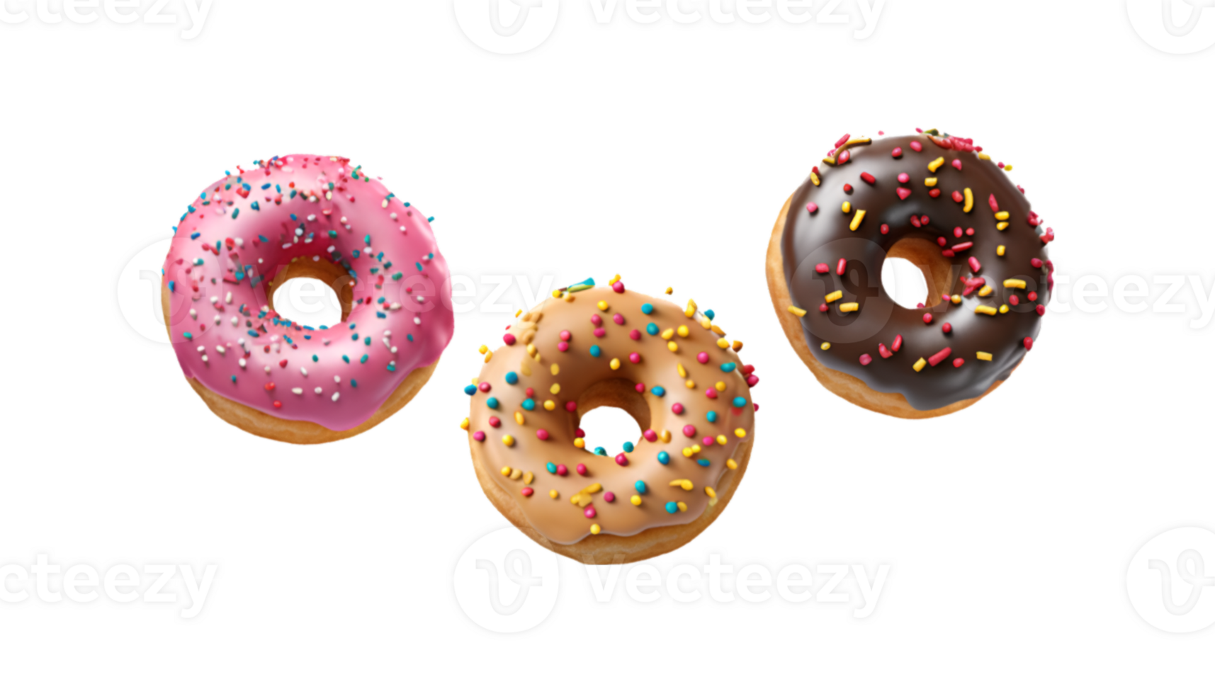 assorted donut flying isolated on a transparent background png