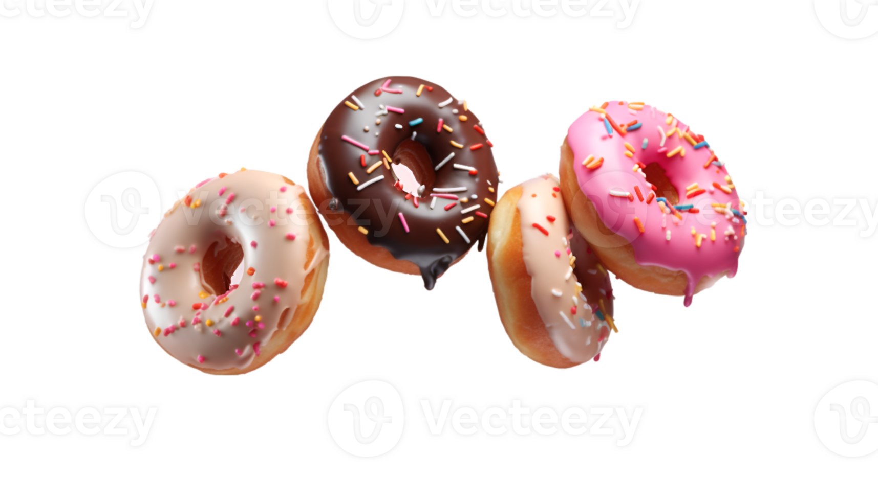 assorted donut flying isolated on a transparent background png