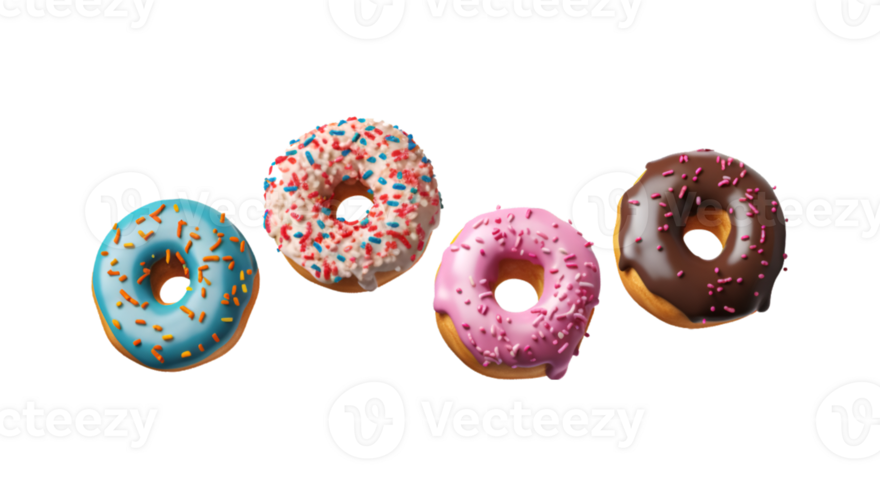 assorted donut flying isolated on a transparent background png