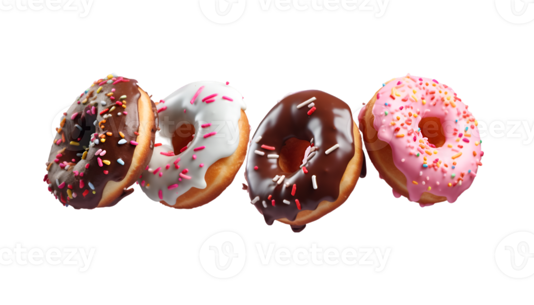 assorted donut flying isolated on a transparent background png