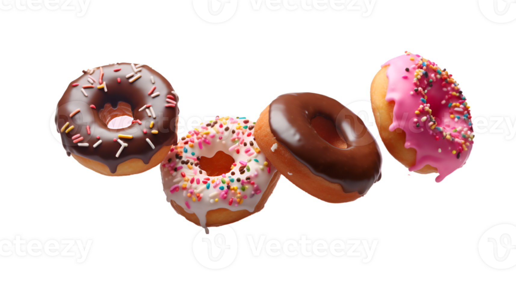 assorted donut flying isolated on a transparent background png