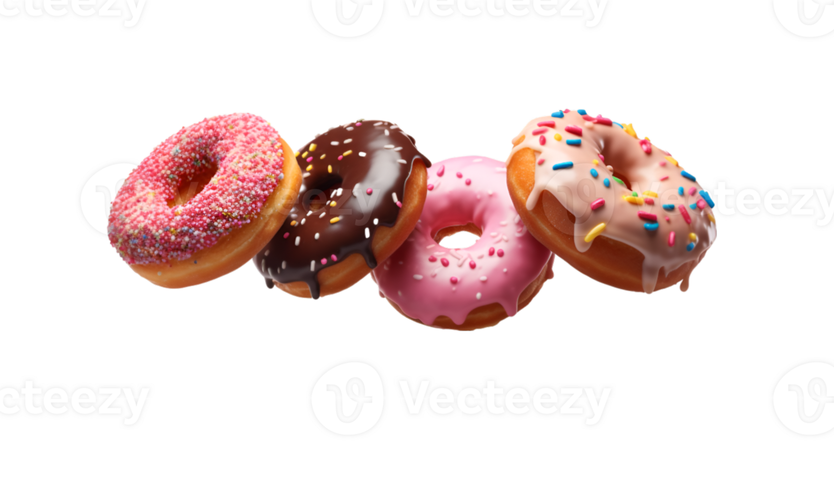 assorted donut flying isolated on a transparent background png