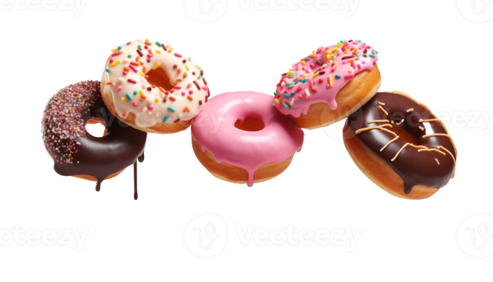 assorted donut flying isolated on a transparent background png