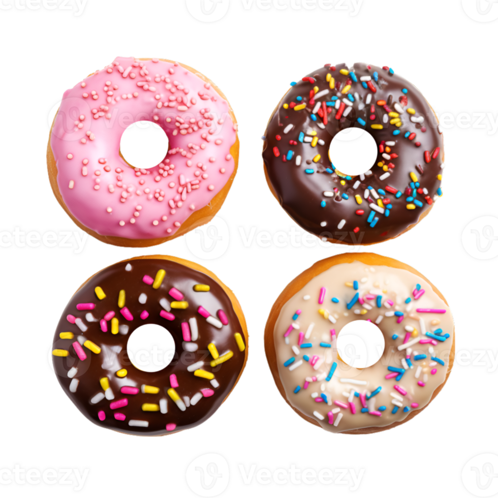 Photo of various assorted colorful donut isolated on a transparent background png