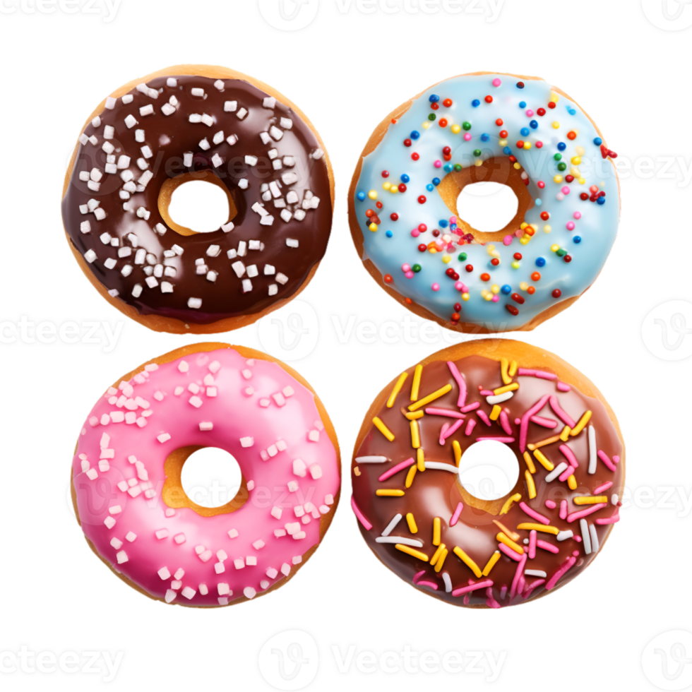 Photo of various assorted colorful donut isolated on a transparent background png