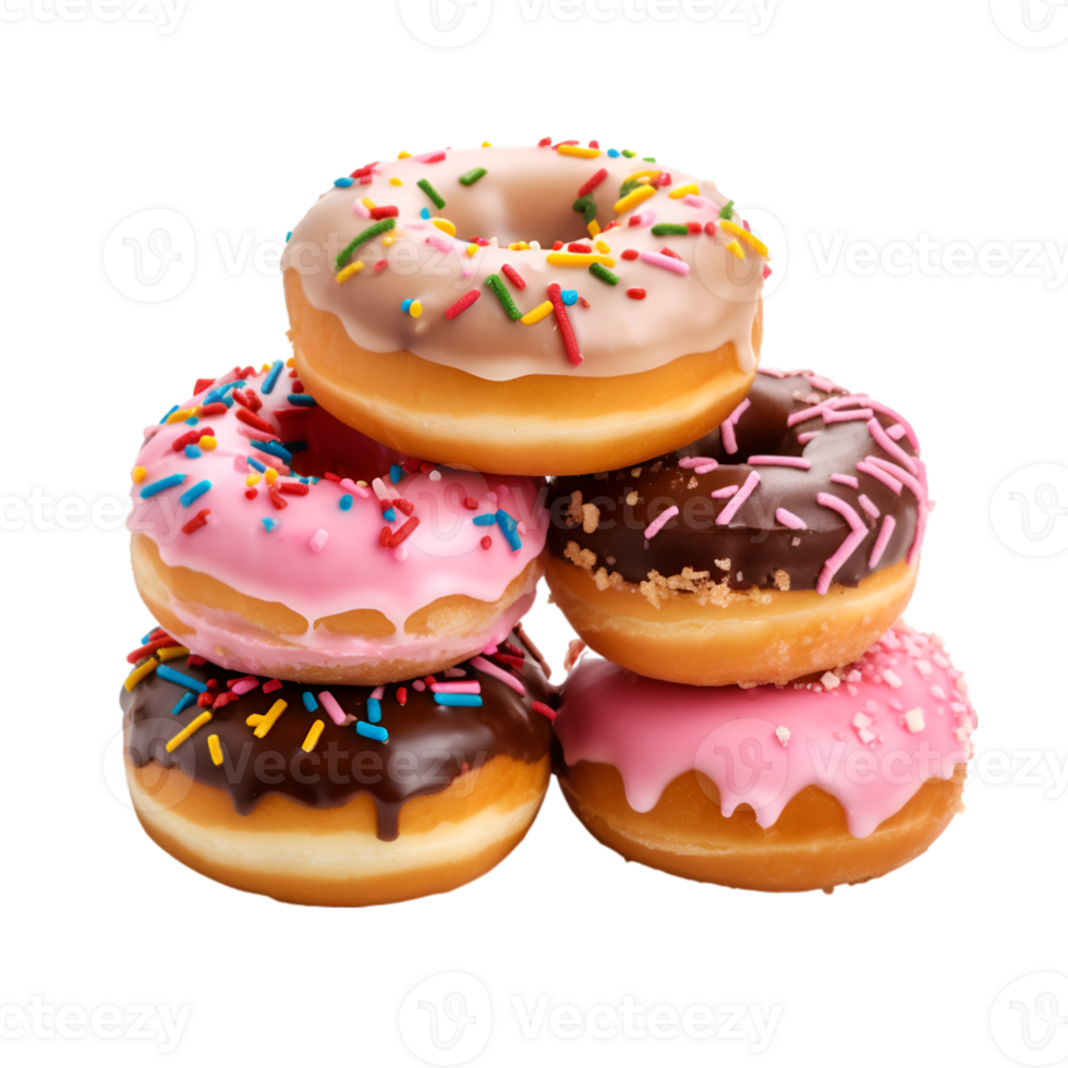 clasificado pila de vistoso delicioso rosquilla aislado en un transparente antecedentes png