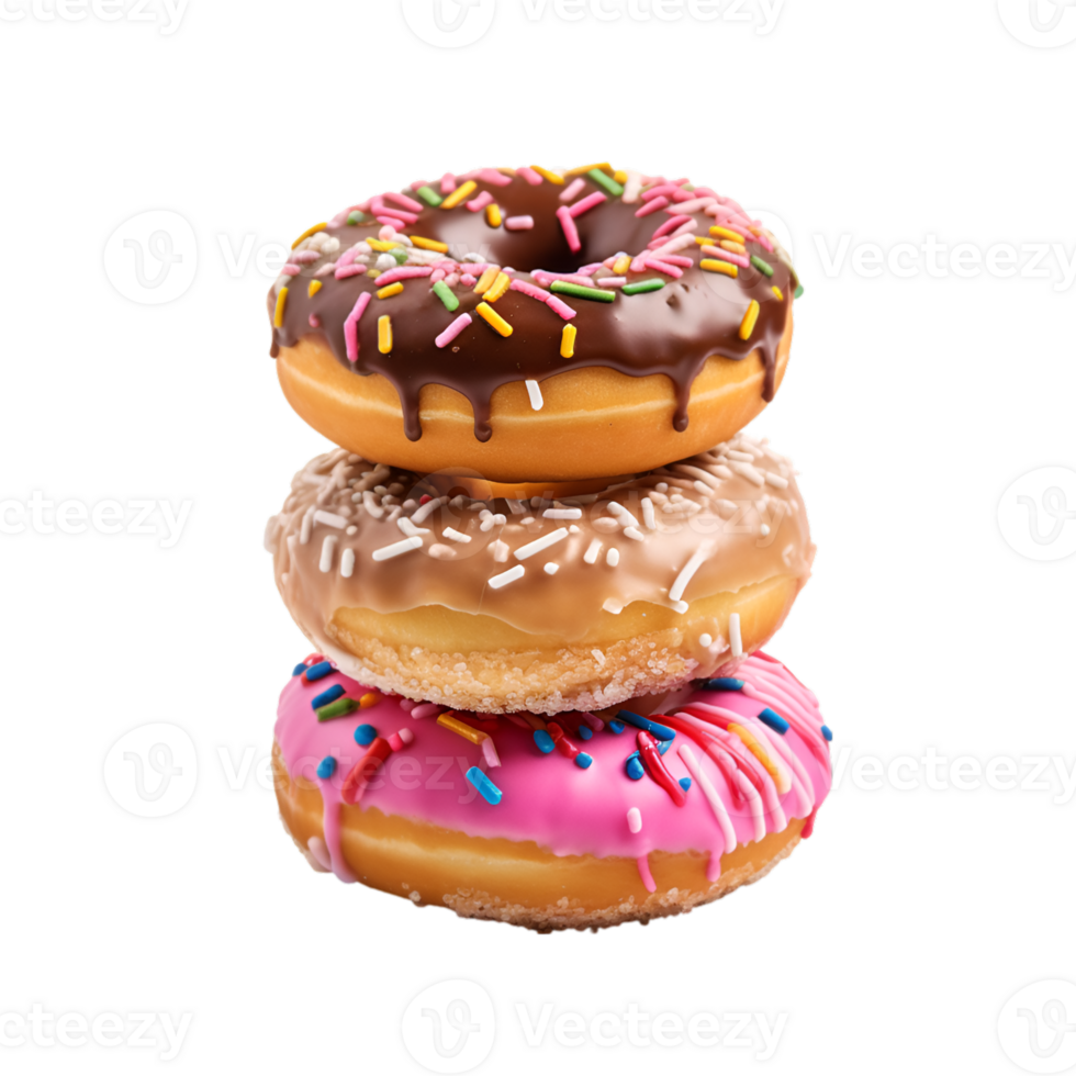 assorted pile of colorful delicious donut isolated on a transparent background png